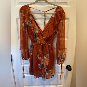 Band of Gypsies Floral Wrap Dress with Tie Back